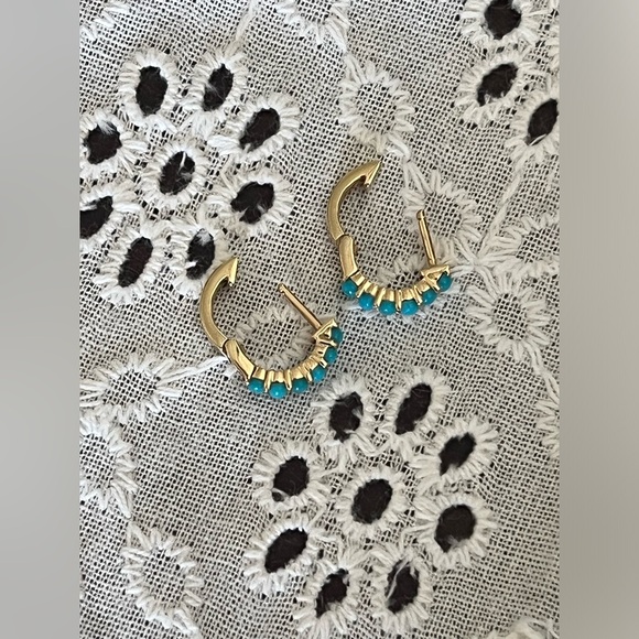 Luna Skye 14k yellow gold, turquoise mini hoop huggie pair - Picture 8 of 16